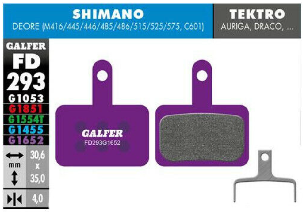 Galfer Disc Brake Pads for Shimano Deore Tektro TRP - FD293 G1652 Ebike Purple