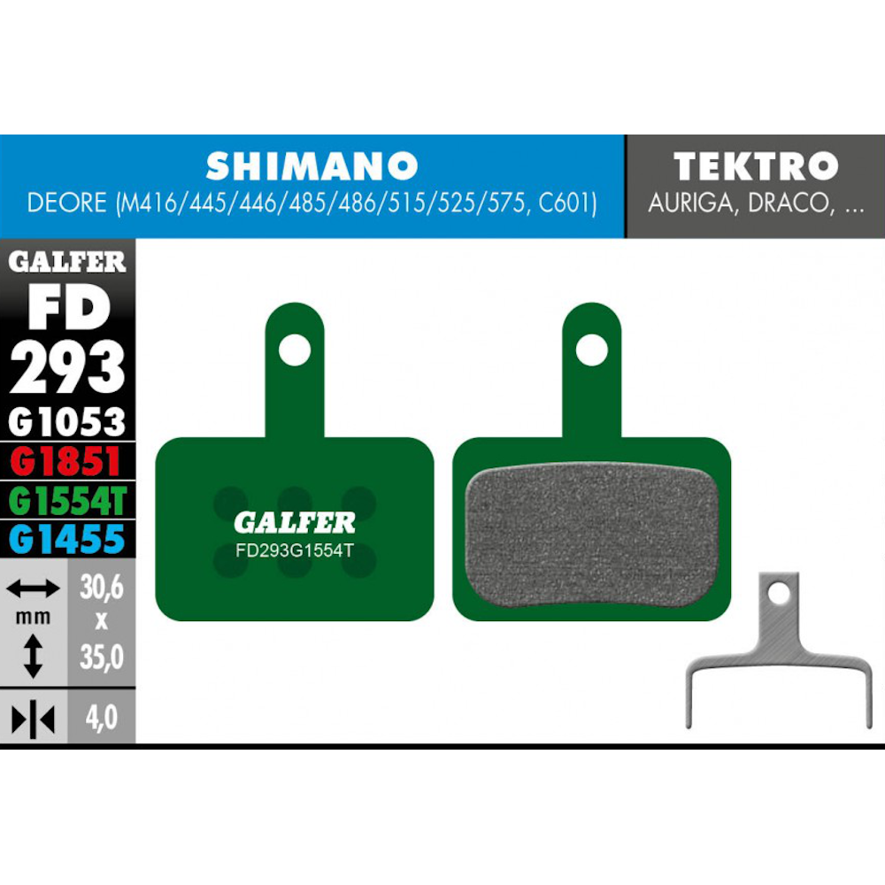 Galfer Disc Brake Pads for Shimano Deore Tektro TRP - FD293 G1554T Pro Green