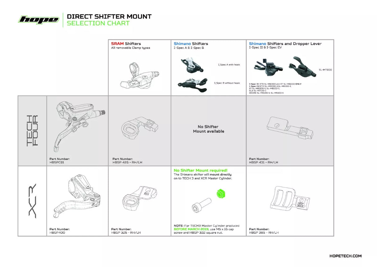 Hope Tech 4 Shimano Shifter EV Mount - Shimano I-Spec EV. Silver