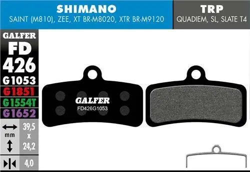 Galfer Disc Brake Pads for Shimano Zee Saint - FD426 G1053 Performance Black