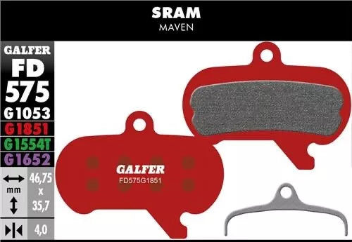 Galfer Disc Brake Pads for SRAM MAVEN MTB DH - FD575 G1851 Advanced Red